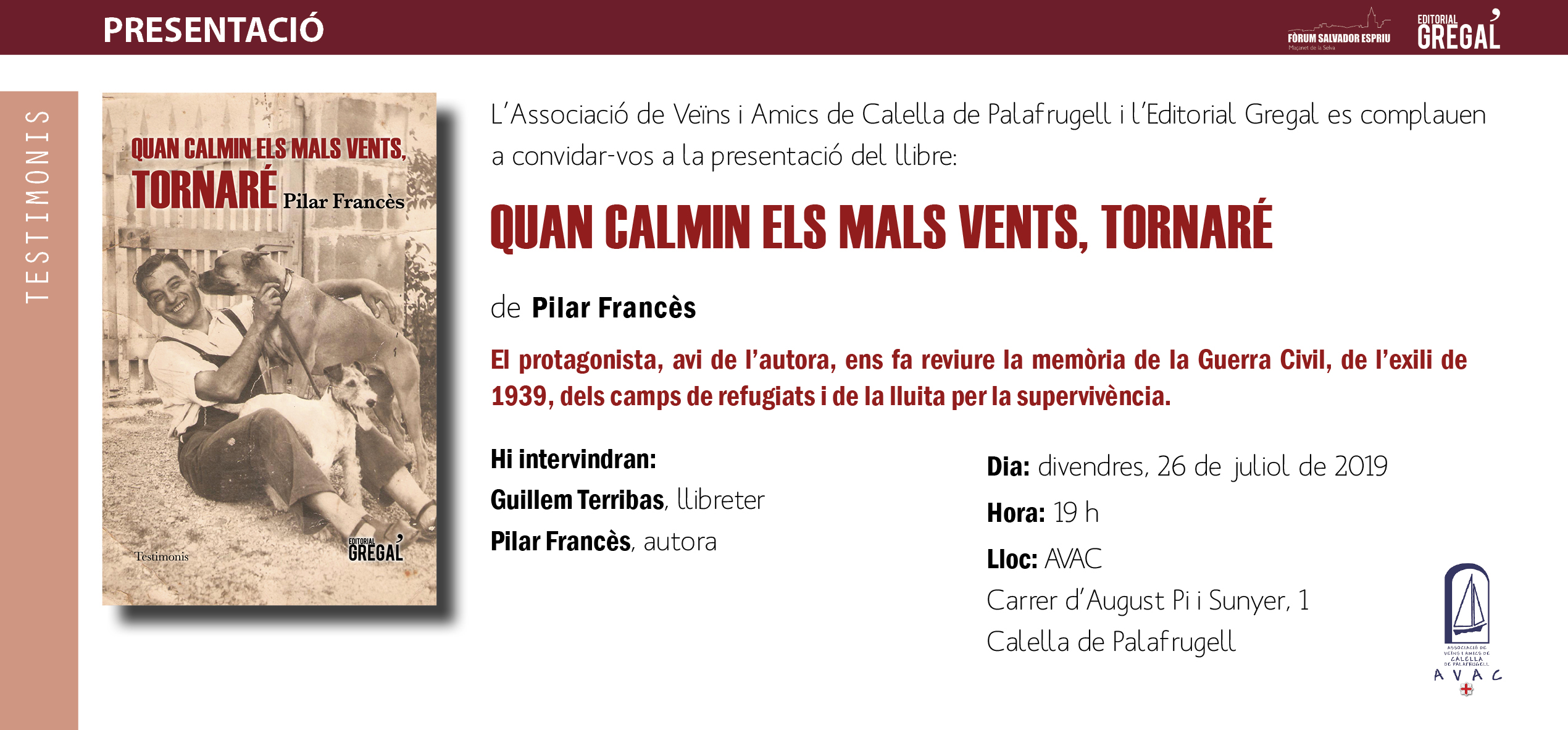 Invitació QUAN CALMIN ELS MALS VENTS, TORNARÉ_Calella de palafrugell